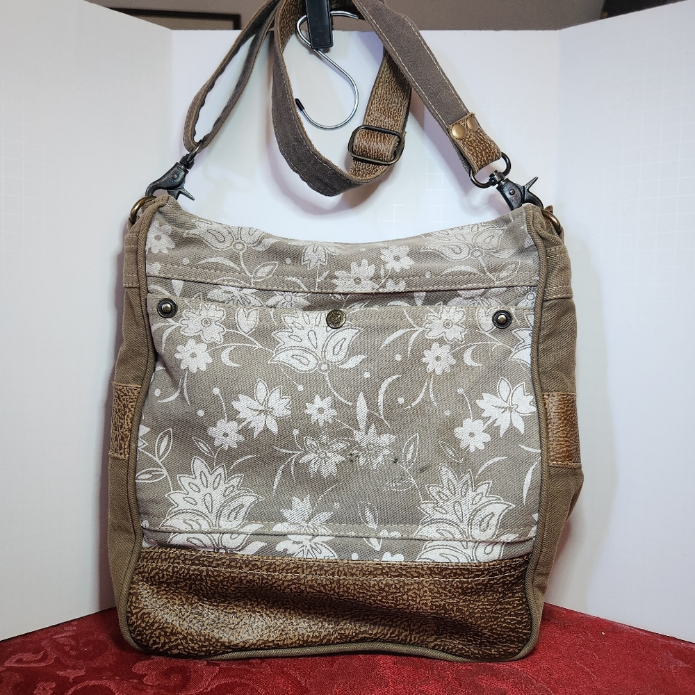 Myra Bag Blossom Floral Print Canvas Leather Crossbody Shoulder Bag